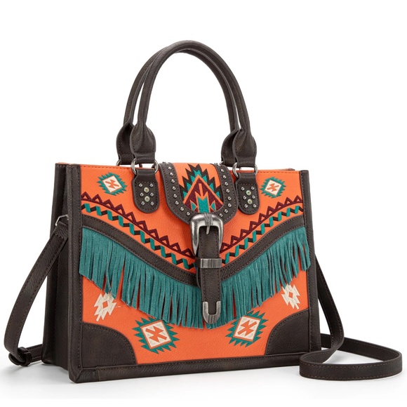 Montana West Buckle Collection Concealed Carry Tote With Wallet NWT Orange - Picture 3 of 5